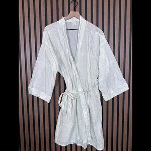 Indaba Robe One Size Womens White Green Tie Up 100% Cotton